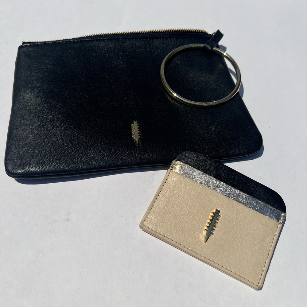 Elegant Black clutch with black and cream color block card holder - Picture 2 of 3